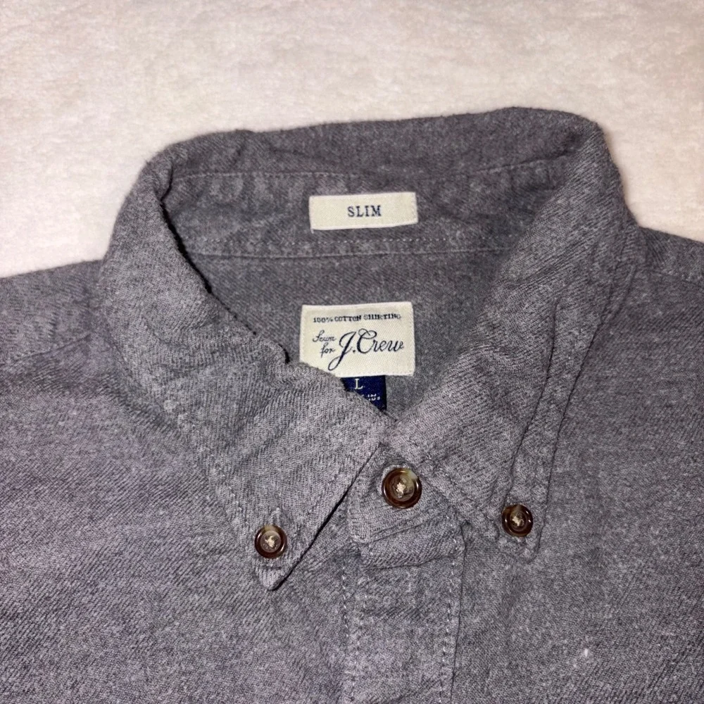 J.CREW Chamois Flannel Shirt Men Large Gray‎ Slim Elbow Patch Heavy Cotton